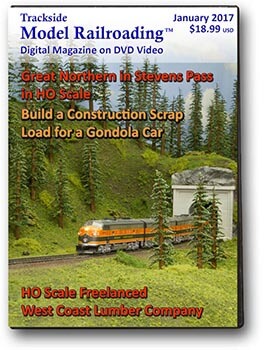 Trackside Model Railroading on DVD or Blu-ray featuring the followings: Larry Kennedy models the electric and steam lines of the Great Northern Railway route from Wenatchee in central Washington State west through the Cascade Mountains and over Stevens Pass. Second features Chris Jacobs highly detailed garage layout, West Coast Lumber Company in HO scale. 